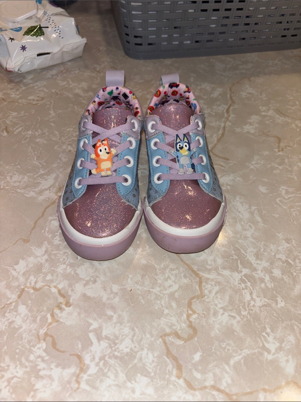 Glitter Pink & Blue Kids Sneakers with Character Charms